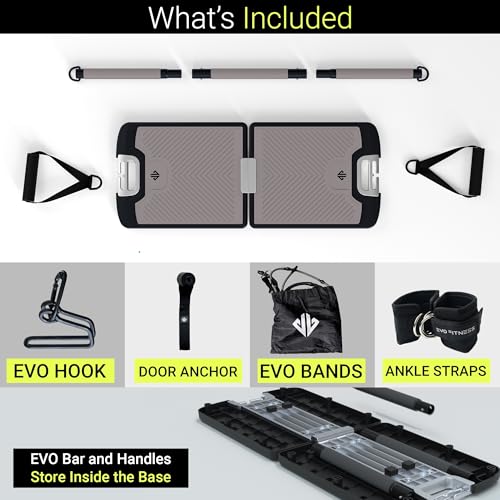 EVO Gym - Portable Home Gym Strength Training Equipment, At Home Gym | All in One Gym - Resistance Bands, Base Holds Gym Bar & Handles for Travel | Portable Gym & Home Exercise Equipment - style: Starter - 6 Bands (120 Pounds)