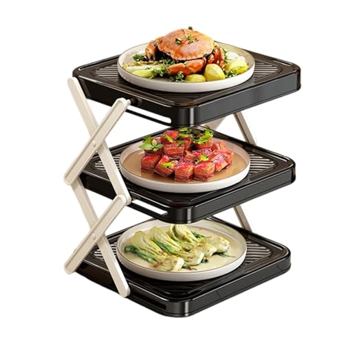 Multi-Tier Prep Tray Rack Foldable Space Saving 3 Tier - color: Black