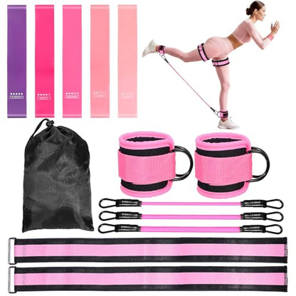 Resistance Bands Set, Adjustable Ankle Exercise Bands with Cuffs Home Gym Workout Fitness Equipment with Carry Bag for Women Leg Booty Butt Lift Kickbacks Hip Training Working Out Yoga