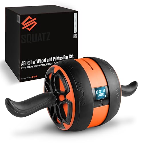 Digital Ab Roller Wheel - Ultra Wide Ab Wheel with Pilates Mat, for Abdominal and Core Strength Training with Exercise Program, With Rubber Handles, Overall Strength Builder for Men and Women