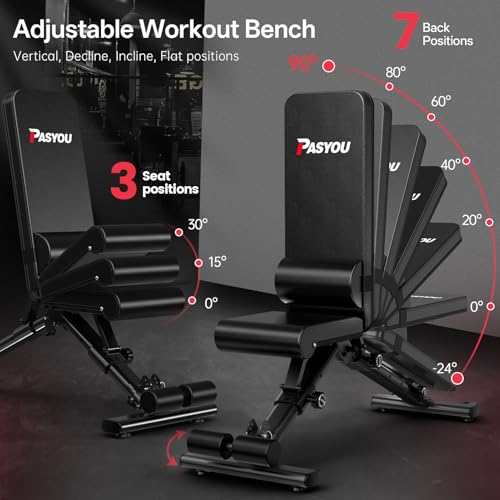 PASYOU Adjustable Weight Bench, 660LB Capacity Foldable Workout Bench, Incline Flat Bench Press for Home Gym, Dual-Frame Strength Training Bench, No Assembly Required, Wider Seat - color: Blue