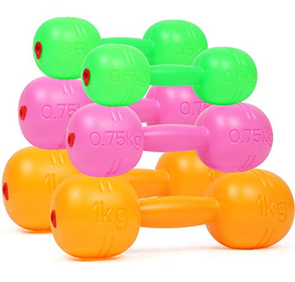 Kids Plastic Weight Set Dumbbells Set for toddlers | Barbell Fitness Exercise Equipment for Home Gym Workout (Set of 6 pcs)