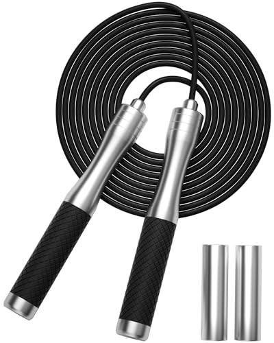 𝐒𝐩𝐞𝐞𝐝 𝐉𝐮𝐦𝐩 𝐑𝐨𝐩𝐞 𝐟𝐨𝐫 𝐅𝐢𝐭𝐧𝐞𝐬𝐬 - Skipping Rope for Women Men Exercise with Adjustable Length Jumping Rope and Alloy & Silicone Handles Suitable for Workout Boxing Home Gym - color: BlackWeighted