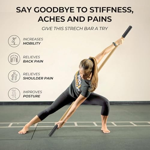 Mobility Yoga Stick for Home and Gym, Natural Bamboo Yoga Stick, Stretching Stick, Premium Stretch Bar with Comfy Grips, Physical Therapy Stick, Exercise Stick for Stretching, Workout Posture Corrector Stick