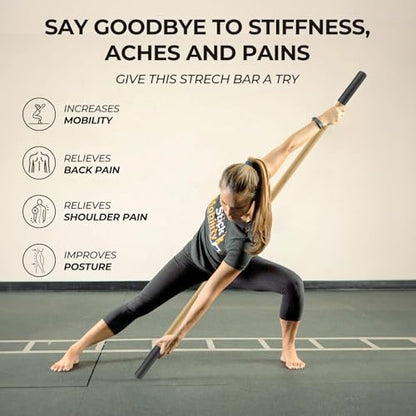 Mobility Yoga Stick for Home and Gym, Natural Bamboo Yoga Stick, Stretching Stick, Premium Stretch Bar with Comfy Grips, Physical Therapy Stick, Exercise Stick for Stretching, Workout Posture Corrector Stick