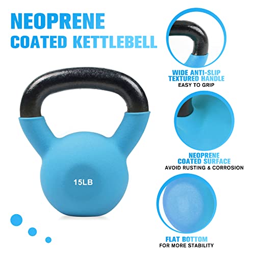 RitFit Neoprene Coated Kettlebell Weight Set, Solid Cast Iron - color: 15LB(Sky Blue)