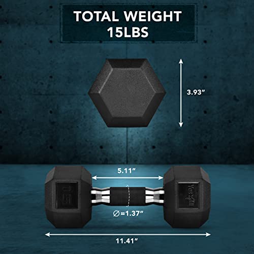 Yes4All Rubber Grip Encased Hex Dumbbell – Hand Weights With Anti-Slip 5-50 LBS Single