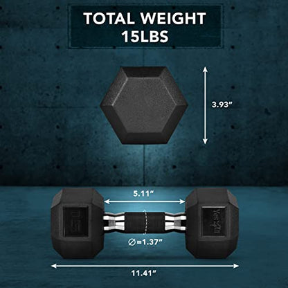 Yes4All Rubber Grip Encased Hex Dumbbell – Hand Weights With Anti-Slip 5-50 LBS Single