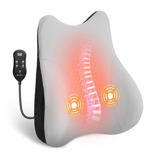 COMFIER Lumbar Support Pillow for Office Chair, Heated Back Support Pillow with 3 Vibration Modes & 3 Intensities, Ergonomic Back Support Cushion for Car,Recliner,Gaming Chair - color: Classic Gray