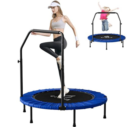 Rebounder Trampoline for Adults 40 Inch, 400 lbs Capacity with 5-Level Adjustable Bar, Foldable Mini Indoor Fitness Workout Exercise Equipment Blue