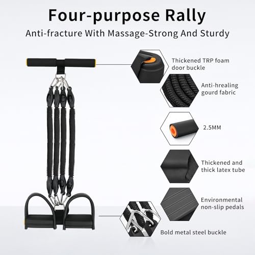 Multifunction Tension Rope, 2 Tubes Stretch Yoga Pedal Tension Strap, Adjustable Resistance, Tension Rope Fitness Equipment - color: Black