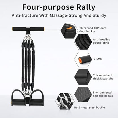 Multifunction Tension Rope, 2 Tubes Stretch Yoga Pedal Tension Strap, Adjustable Resistance, Tension Rope Fitness Equipment - color: Black