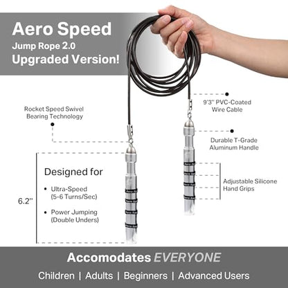 Buddy Lee Aero Speed Jump Rope 2.0 Upgraded Version with Sonic Rocket Speed Swivel Bearing | Tangle-Free & Adjustable Jump Rope for Men & Women - For Fitness, Double-Unders, and Cross-Training