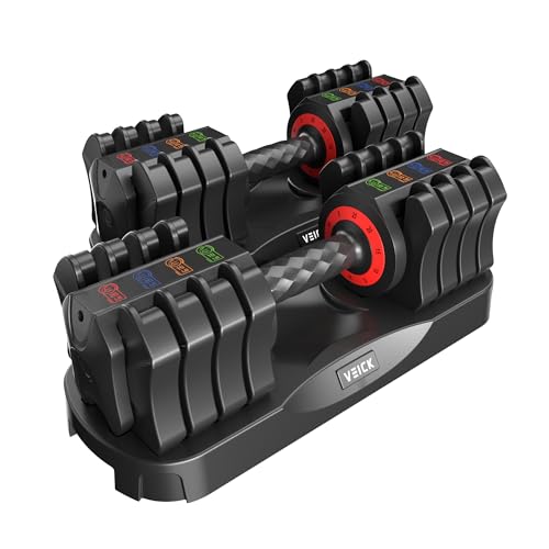 VEICK Adjustable Dumbbell 25 lb – Quick Change Dial with Non Slip Handle & Tray Stand, Space Saving Home Gym Weights for Women Men Strength Training Workout - style: 25LBS-2PCS