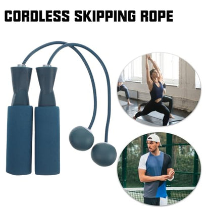 MAGICLULU Cordless Weighted Jump Rope with Dual Bearings, Ropeless Skipping Rope for Indoor Fitness Exercise, Blue Ball Design, for Adult Workout and Training