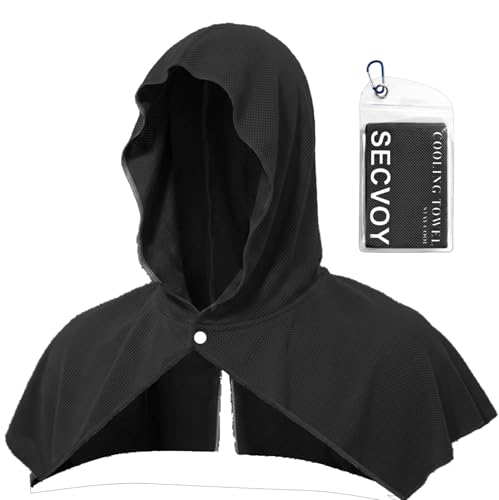 1 Pack Cooling Hoodie Towels for Neck and Face, UPF 50 Sun Protection & Instant Cooling Towels for Hot Weather, Soft Breathable Towel for Work Out, Sport, Gym, Camping & More Activities - color: 1-black