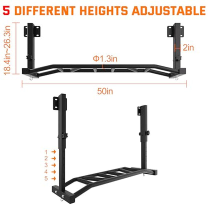 48" Joist Mounted Pull Up Bar, 600LBS Heavy Duty Multi Grip Ceiling Mount Chin Up Bar, Ceiling Beam for Home Gym/Garage/Basement with 5-Height Adjustable& Round Anchors, Easy to Install