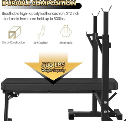 Bench Press, CANPA Olympic Weight Bench with Squat Rack Workout Bench Adjustable Barbell Rack Stand Strength Training Home Gym Multi-Function - color: dark black