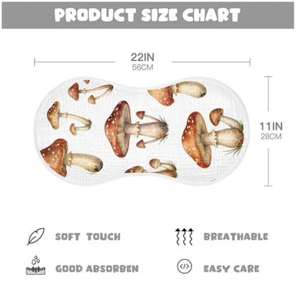 Cute Mushroom Muslin Burp Cloths 1 Pack - Extra Large 22"x11", 4-Layer Soft Absorbent Cotton, Waterproof Backing, Baby Drool Rags for Newborn