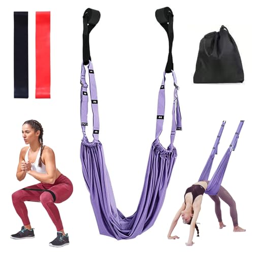 Yoga Stretching Strap, Adjustable Height Leg Stretch Strap Waist Back Stretch Band Aerial Yoga Anti-gravity Inversion Exercises Door Flexibility Tensile Trainer for Rehab Pilates Dance Splits