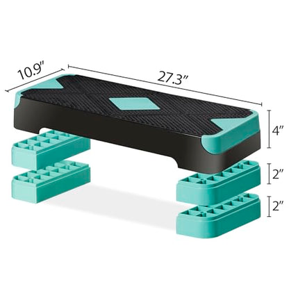 F2C 26.5 Inches Step Aerobics Stepper Platform with 3 Risers, Home Gym Workout Equipment, Fitness Exercise Equipment, Exercise Workout Stepper - color: Green