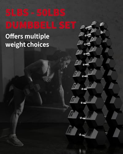 Superior Hex Dumbbell Set of 2 5- Rubber Encased Cast Iron Hand Weights