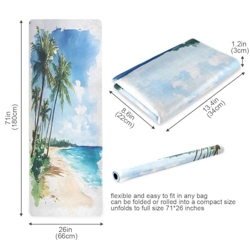 Yoga Mat Beach Palm Trees1 1 mm Non‑Slip Fitness Exercise Mat Lightweight Travel Workout Mat for Gym, Pilates & Stretching, Incluede Storage Bag