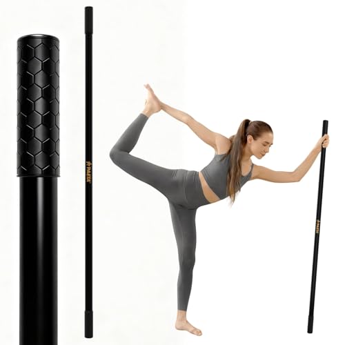 Yoga Stick for Stretching, 5ft Exercise Stick for Mobility & Flexibility, Bamboo Stretch Bar and Posture Pole with Non-Slip Grip - Includes Free Video Guide - color: Black