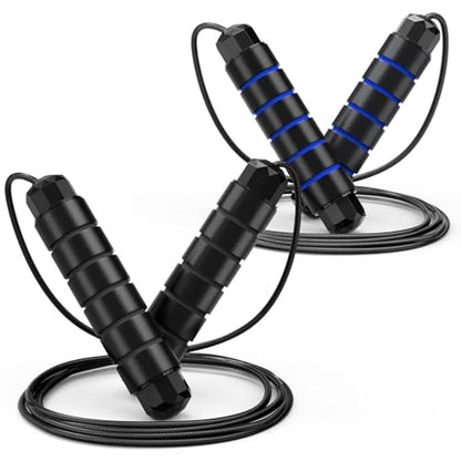 Jump Rope, Tangle-Free Rapid Speed Jumping Rope Cable with Ball Bearings for Women, Men, and Kids, Adjustable Steel Jump Rope with Foam Handles for Home Gym Exercise Fitness Workout Equipment & Slim Body - color: Black+Blue