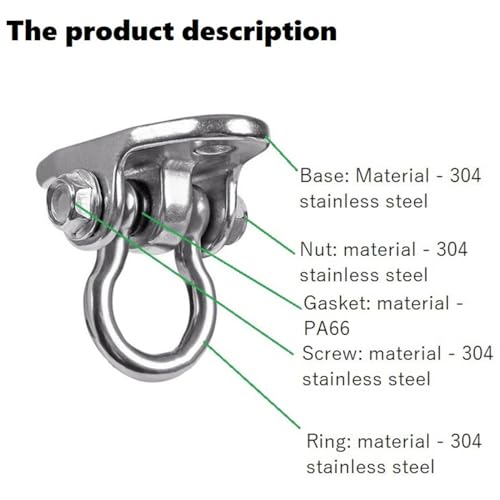 Heavy Duty 180° Swivel Swing Hook, 2 Pack Stainless Steel Swing Hanger for Ceiling Wooden Swing Set Bracket, Punching Bag Hanger for Playground Gym Rope Hammock Chair - size: 2.6 inches
