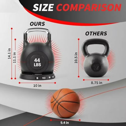 LIFERUN Adjustable Kettlebell Set with 7 Weight Levels, Choose 22.5 lb or 44 lb, Quick-Change Weight Dial & Safety Lock, Space-Saving Design, Full-Body Workout & Cross-Training