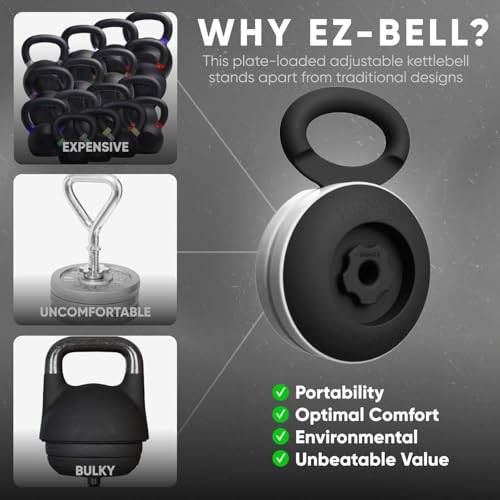 Kensui EZ-BELL PRO - Plate Loaded Adjustable Kettlebell, 100 lb Capacity | Compact plate-loaded design lets you train swings, cleans, presses, carries and full body workouts using Olympic plates