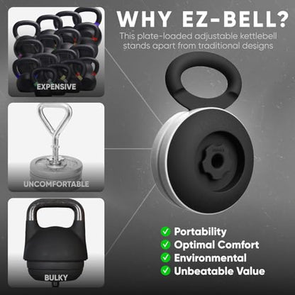 Kensui EZ-BELL PRO - Plate Loaded Adjustable Kettlebell, 100 lb Capacity | Compact plate-loaded design lets you train swings, cleans, presses, carries and full body workouts using Olympic plates