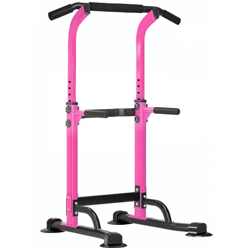 SogesPower Power Tower Dip Station Pull Up Bar Station for Home Gym - color: Pink