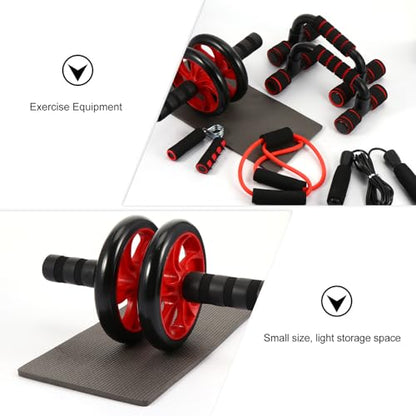 Healifty Red Dual Wheel Ab Roller Set Home Gym Fitness Equipment for Unisex Core Strengthening and Abdominal Workout Portable Compact Design for Exercise