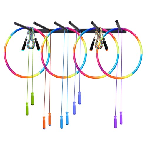 Wall Mount Jump Rope Rack Multi Use Hoop Rope Holder Organizer Fitness Equipment Storage Rack for Hoops, Foam Rollers Resistance Bands,Home/Gym Storage