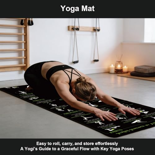 Lightweight and Portable Yoga Mat - Non-Slip Exercise Mat with Printed Yoga Poses for Pilates, Workout & Stretching - Includes Resistance Bands and Weighted Jump Rope - Home & Gym Use - size: 70"x31" (5mm Thickness)