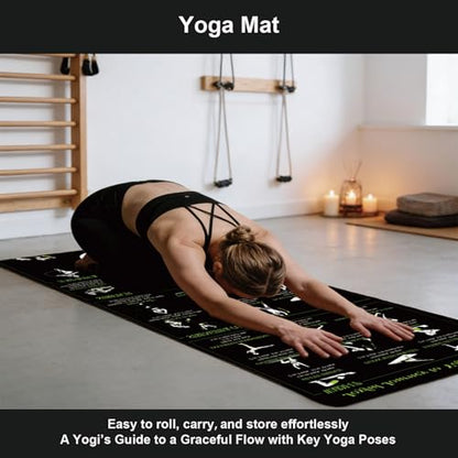 Lightweight and Portable Yoga Mat - Non-Slip Exercise Mat with Printed Yoga Poses for Pilates, Workout & Stretching - Includes Resistance Bands and Weighted Jump Rope - Home & Gym Use - size: 70"x31" (5mm Thickness)