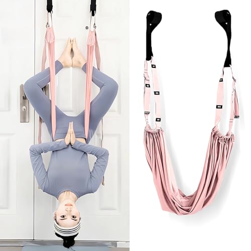 Leg Stretcher Strap - Yoga Stretching Strap,Yoga Door Swing,Backbend Training Rope with Door Anchor, Flexibility Trainer Stretching Equipment Assist Stretch Strap for Fitness Gymnastics Dance Aerial Ballet (purple) - color: pink