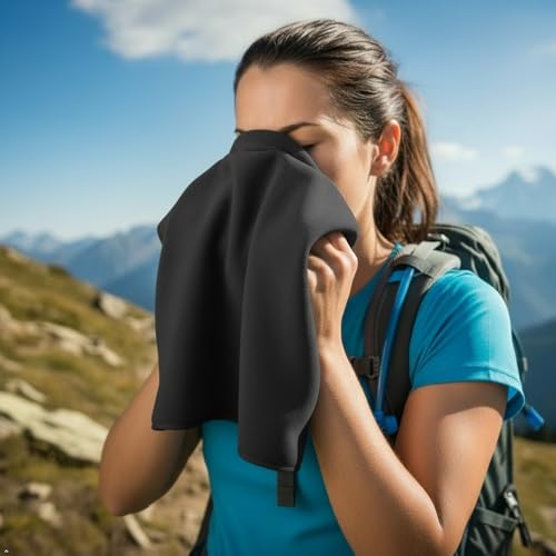 Microfiber Camping Towel Small Lightweight Quick Dry Towels for Gym Face Neck Body Sweat Golf Cycling Hiking (Black, 2 Pack S)