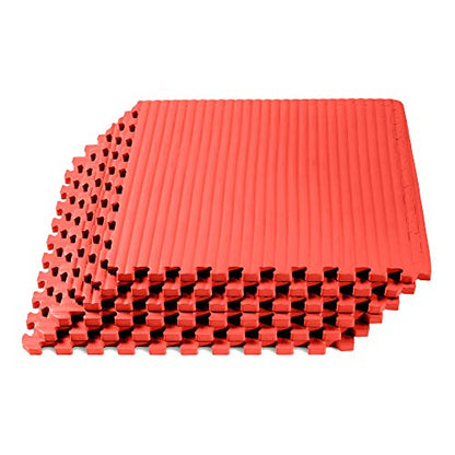We Sell Mats 3/4 Inch Thick Martial Arts EVA Foam Exercise Mat, Tatami Pattern, Interlocking Floor Tiles for Home Gym, MMA, Anti-Fatigue Mats, 24 in x 24 in - color: Red, style: 24 Square Feet (6 Tiles)