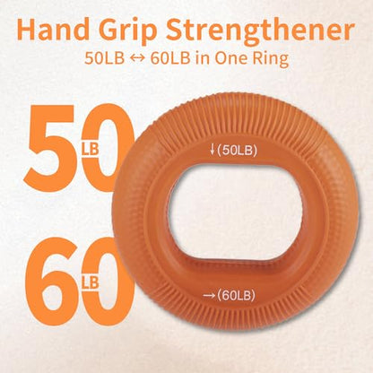 Hand Grip Strengthener, Fingers Exerciser - Silicone Rings for Muscle Training Sports Rock Climbing Finger Rehabilitation,6 Resistance Levels - color: Orange(50/60LB)