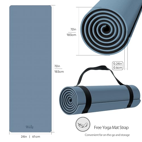 Non-slip TPE Yoga Mat for Women & Men,72"x24" Double-Sided Workout Mat for Home Gym Pilates Fitness,1/4 Inch Packable Lightweight Exercise Mat with Strap for Travel,Non Toxic Exercise Floor Mat