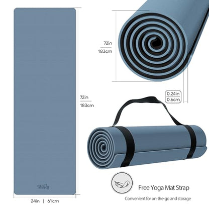 Non-slip TPE Yoga Mat for Women & Men,72"x24" Double-Sided Workout Mat for Home Gym Pilates Fitness,1/4 Inch Packable Lightweight Exercise Mat with Strap for Travel,Non Toxic Exercise Floor Mat