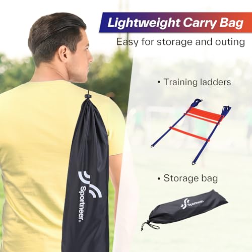 Sportneer Agility Ladder Speed Training Set 12 Rungs 20ft Detachable Exercise Ladders in 2pcs (6 rungs Each) with Ground Stakes for Soccer Football Footwork Training Ladder with Carry Bag