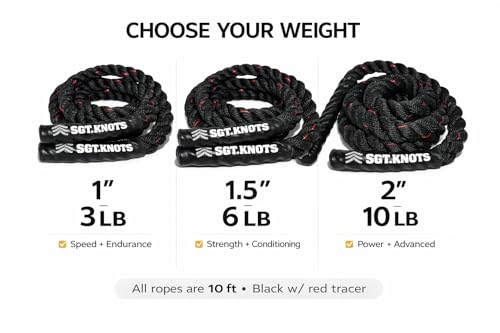 Weighted Battle Jump Rope, 10 FT Twisted Training Rope w/Thick Easy-Grip Handles, Full-Body Cardio + Strength Conditioning Rope (Choose 3 lb / 6 lb / 10 lb) - size: 1.5" x 10ft