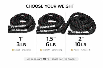 Weighted Battle Jump Rope, 10 FT Twisted Training Rope w/Thick Easy-Grip Handles, Full-Body Cardio + Strength Conditioning Rope (Choose 3 lb / 6 lb / 10 lb) - size: 1.5" x 10ft