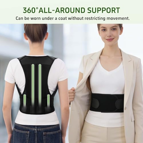 Posture Corrector for Women and Men Back Brace Straightener Instant Scoliosis Shoulder Straps Correction Hunchback Support Kyphosis Upright Trainer Thoracic Adjustable Belt (Black, Medium)