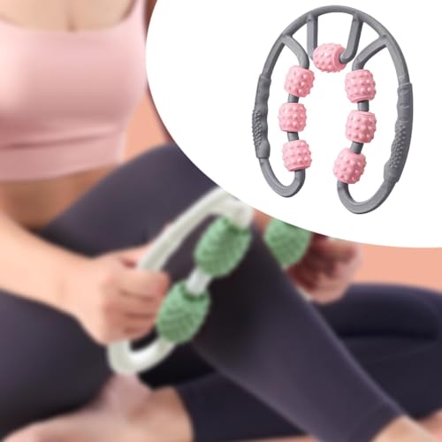 Qianly Muscle Roller for Legs Portable 7 Wheel Massage Roller Body Massager with Ergonomic Handles Manual Fitness Equipment for Home, Gray and Pink - color: Gray and Pink