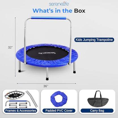 SereneLife 36″ Foldable Mini Trampoline for Kids - Compact Fitness Rebounder with Foam Handle - Safe, Stable Exercise Trampoline with 330lbs Max Load for Indoor/Outdoor Active Play & Exercise